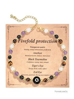 Evil Eye Crystal Healing Bracelet Amethyst Rose Quartz Adjustable